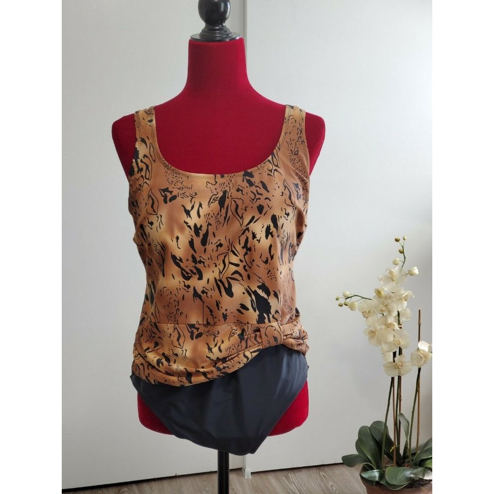 Alicia Simone one piece black wrap swimsuit tiger